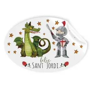 ROLLO 250 ETIQUETAS SANT JORDI OVALADAS DRAGON Y CABALLERO