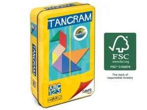 JUEGO DE MESA TANGRAM (MADERA FSC) DE COLORES EN CAJA METAL